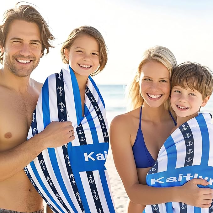 JML Custom Beach Towel with Name, Personalized Microfiber Beach Towel with Name, Large, Soft, Quick Dry & Absorbent for Swim, Pool,Adult,Summer Holiday,Vacation,Travel,Gift for Anniversary, Birthday