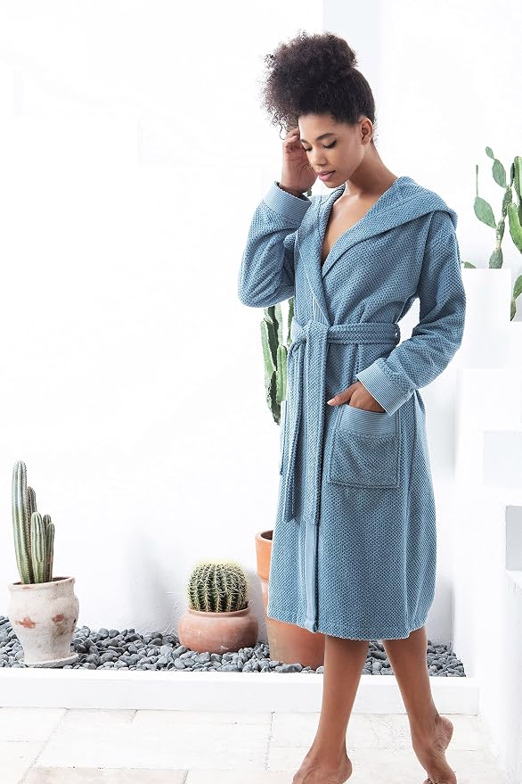 SEYANTE Turkish Cotton Bathrobe for Women - Organic GOTS Certified Terry Hooded Kimono Robe - Spa Quality Women's Cotton Robe