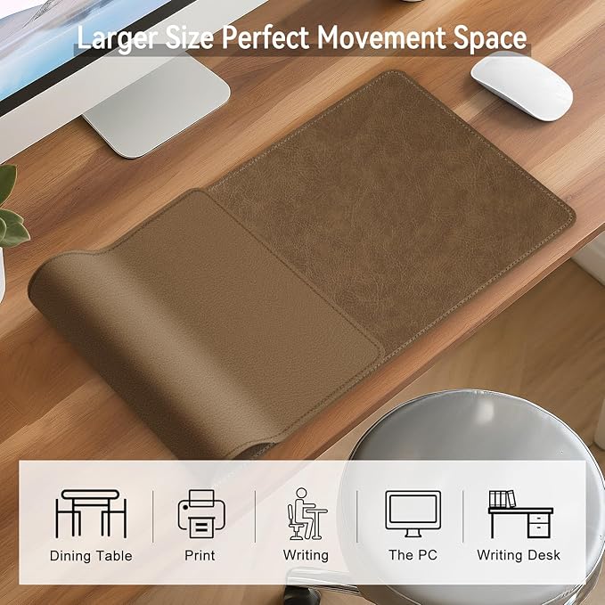 Imitation Crazy Horse Leather Desk Mat - Waterproof Desk Pad - Ideal for Large Mouse Pad and Desk Mats on Top of Desks (Camel+Camel, 33"*13")