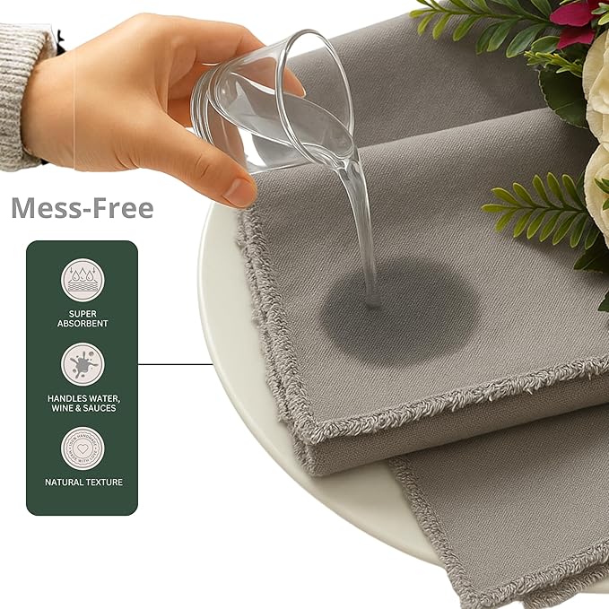 Ramanta Home Cloth Napkins Set of 12 Grey 18x18 Inch - Spring Soft & Durable Frayed Dinner Napkin for Easter Wedding, Birthday Parties | Heavy Weight Fabric Table Linen for Everyday Use Family Dinners