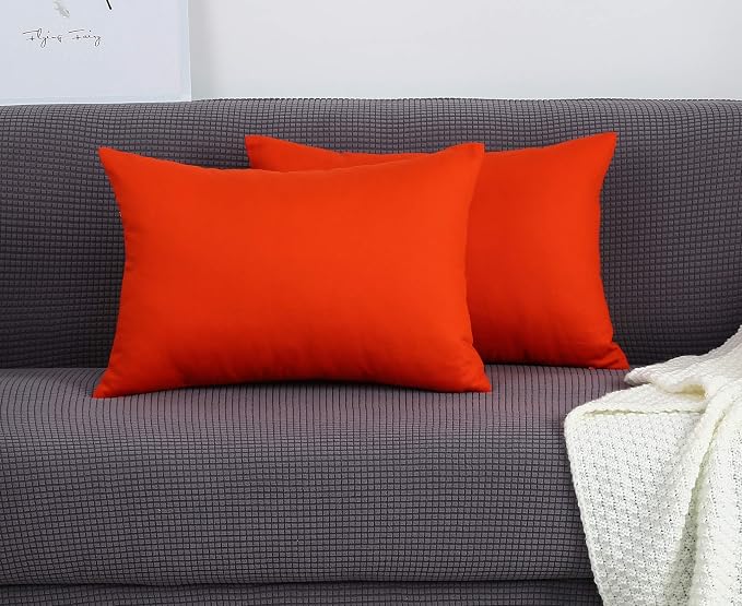 TangDepot Handmade Decorative Solid 100% Cotton Canvas Throw Pillow Covers/Pillow Shams, (12" x18" , Red Orange, 1 Count (Pack of 1)) | 100% cotton, same-color zip, machine wash & air dry. For living room, bedroom, office, car. 42 colors, 84 sizes. Cov...