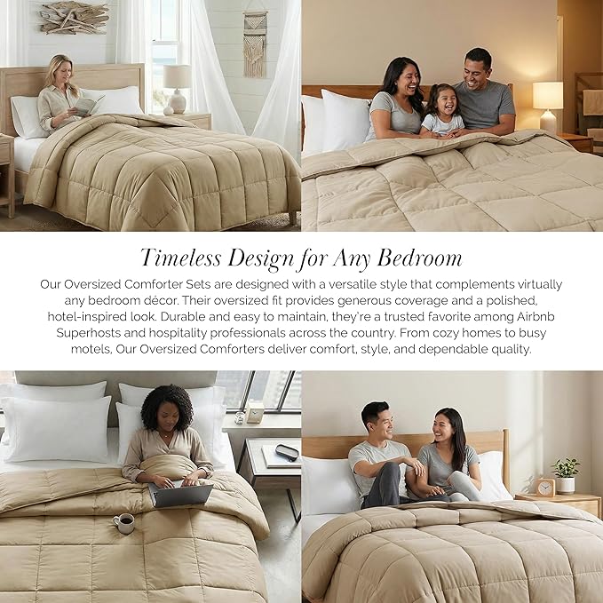 Southshore Fine Living, Inc. Beige Comforter, Twin Size Bedding, Cozy, Down Alternative Fluffy Comforter for Dorm Room, Machine Washable Twin XL Comforters, Pet Hair Resistant Bedding, Soft Sand