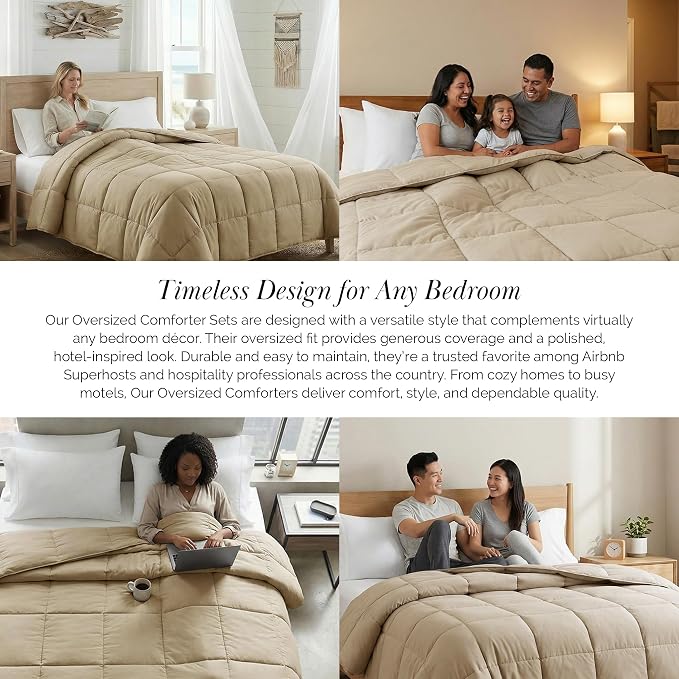 Southshore Fine Living, Inc. Beige Queen Comforter Set, Down Alternative Comforter, Full Size Duvet Insert, Queen/Full, Cozy Bedding Set, Machine Washable, Soft Sand