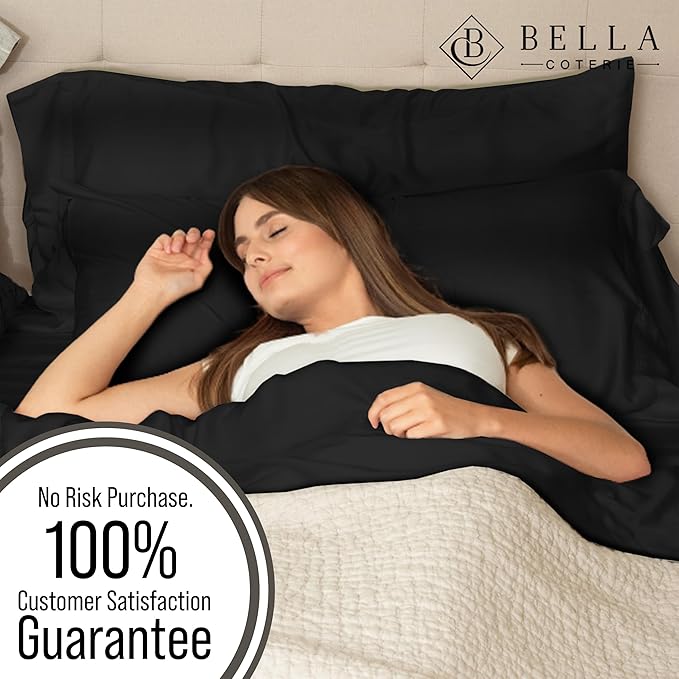BELLA COTERIE | Luxury Bamboo Viscose Standard Size Pillowcase Set | 100% Organically Grown | Ultra Soft | Cooling | 2 Pcs [Black]