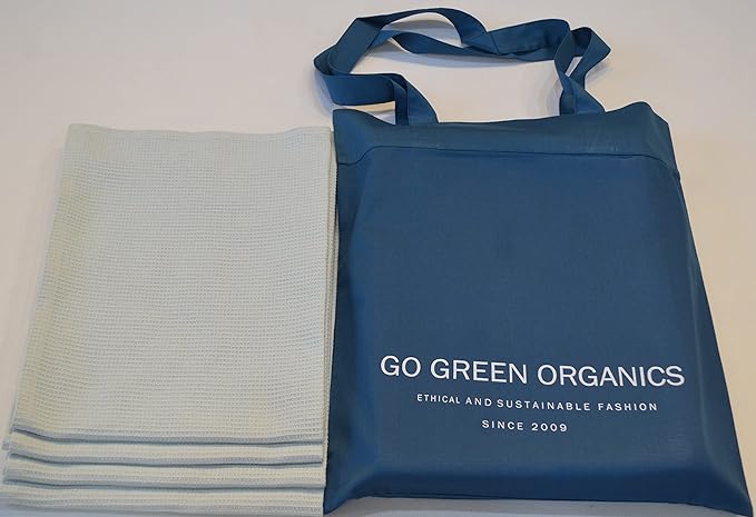 WAFFLE HAND TOWELS PACK OF 4, 20X29 INCHES, 100% NATURAL ORGANIC COTTON GOTS CERTIFIED (BLUE MIST) SUPER ABSORBANT & QUICK DRY, NO SOFTENERS, ENVIRONMENT FRIENDLY