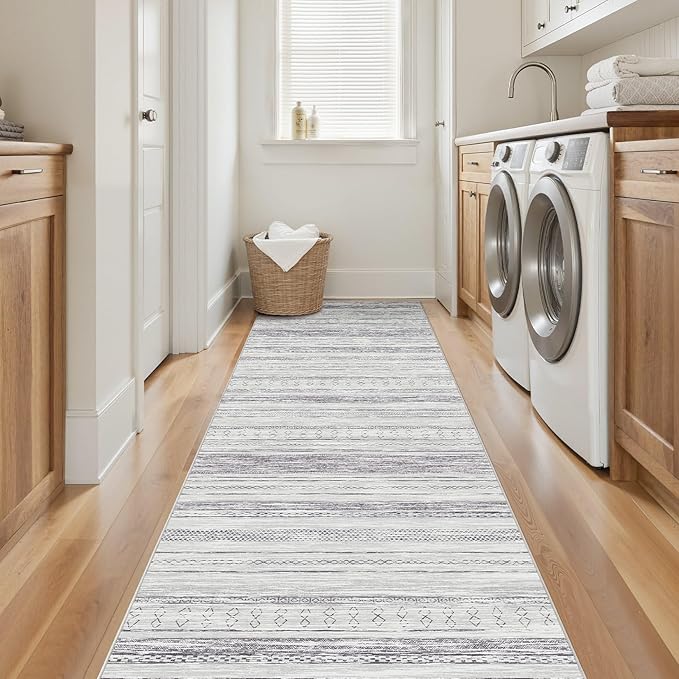 Tortania Area Rug 2x6 Runner Rugs - Washable Soft Neutral Boho Moroccan Farmhouse Rug Indoor Floor Carpet for Living Room Bedroom Kitchen Entryway Under Dining Table Home Office Decor - Grey