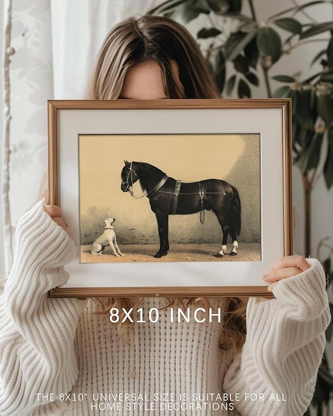 Vintage Horse Wall Art for Home Decor, Rustic Farmhouse Wall Decor Horse Canvas Artwork, Classical Animal Farm Aesthetic Picture Poster Equestrian Wall Art for Bathroom, Living Room, Desktop - 8x10Inch Unframe