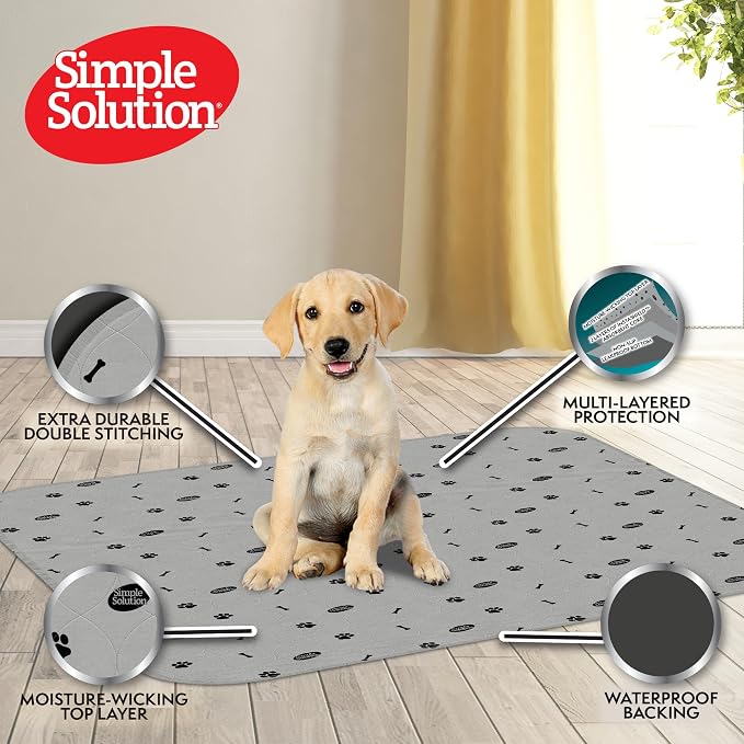 Simple Solution Large Washable Puppy Pad, Reusable Dog Training Pads for Housebreaking and Senior Dogs, Absorbent Waterproof and Odor Control, Travel Supply, 34 x 36 Inches, 2 Count