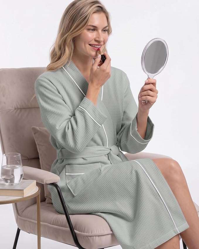 NY Threads Cotton Blend Waffle Robes for Women Full-Length Bathrobe