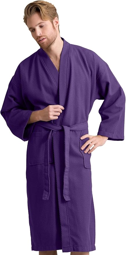 Men's Luxury Waffle Weaved Cotton Bathrobe - Lightweight & Soft - Quick Dry & Absorbent - Spa Robe for Men