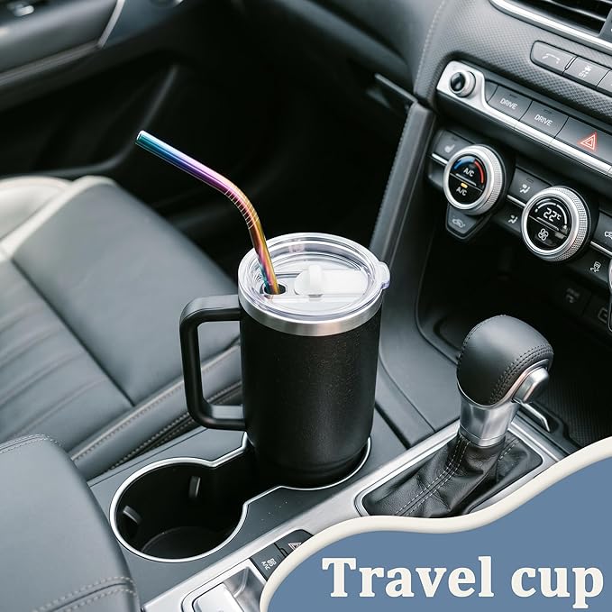 16 Pack Rainbow Stainless Steel Straws for 20 oz Tumblers, 8 Straight and 8 Bent Reusable Metal Straws with 4 Cleaning Brushes, Rainbow Colored, Fits Insulated Cups