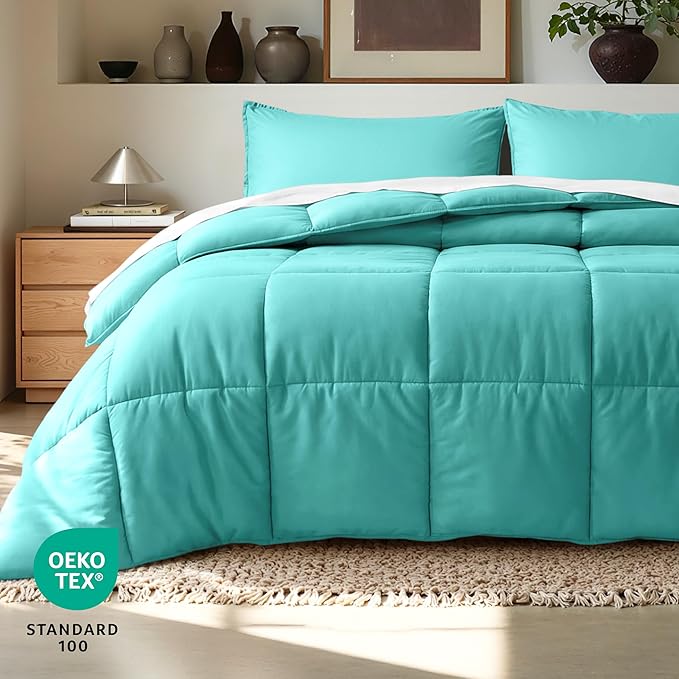 Bare Home Comforter Set - Queen Size - Ultra-Soft - Goose Down Alternative - Premium 1800 Series - All Season Warmth (Queen, Turquoise)