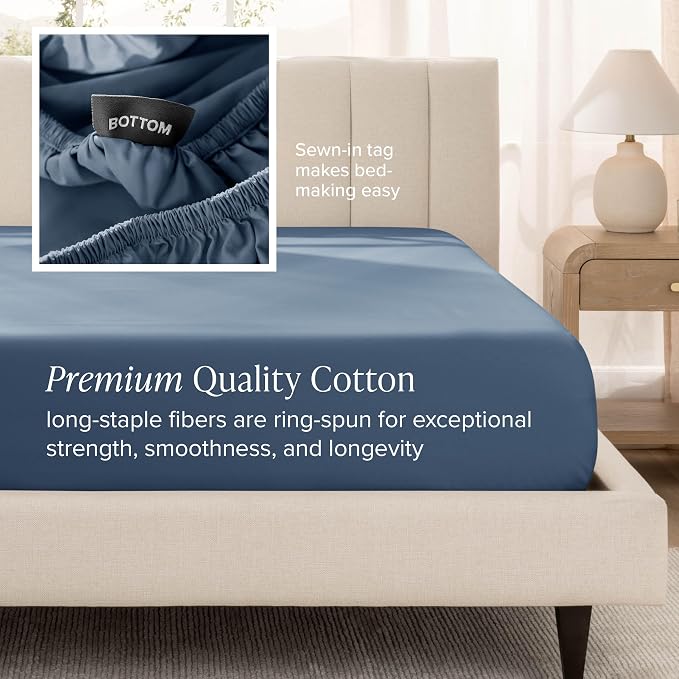 Bare Home 100% Organic Cotton Full Sheet Set - 400 Thread Count - Smooth Sateen Weave - Breathable & Cooling - Hotel Luxury Set - Deep Pocket Bed Sheets (Full, Bering Sea)