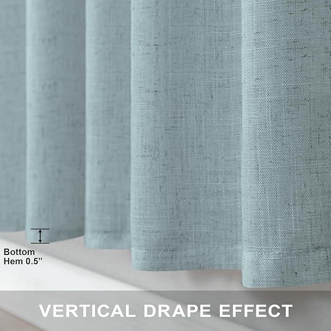 Seafoam Curtains 38 Inch Width for Kitchen 2 Panel Back Tab Rod Pocket Semi Sheer Linen Short Cafe Tier Blue Green Curtains for Bathroom Small Windows Basement Laundry Coastal Beach Wide 38x45 Length