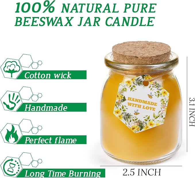 Natural Beewaxs Candles, Unscented Beewaxs Candles in Glass Cup, 6.8oz 32 Hours Long Lasting, Pure Cotton Wick and Stress Relief, Home Gifts（Yellow,2pcs）