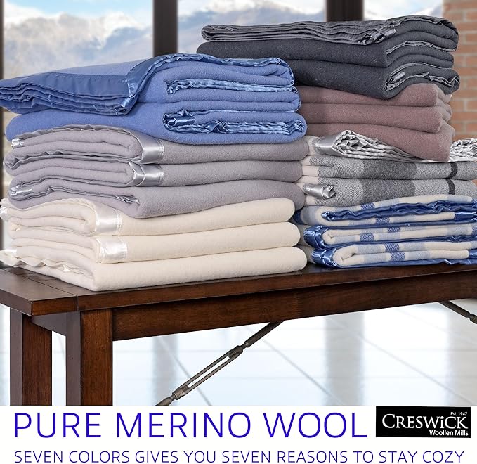 Creswick Woollen Mills 100% Australian Merino Wool Blanket – Soft Warm and Natural with Satin Binding, Breathable Luxury Bedding for All Seasons, (Light Gray, Twin Size)