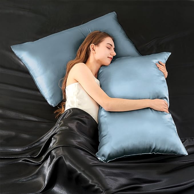 INFIIXSO Silk Pillow Cases 2 Pack Standard Size, Ultra Smooth & Soft Mulberry Silk Pillow Case for Hair and Skin, Breathable Cooling Silk Pillowcase with Hidden Zipper (Airy Blue, 20x26 Inches)