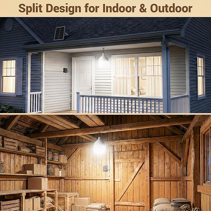 Solar Shed Light Indoor Outdoor, 6500K Daytime Available Pendant Light with Pull String, Power Display & Mode Indicator, IP65 Waterproof Solar Lights with 3 Lighting Modes for Garage Gazebo - 1 Pack