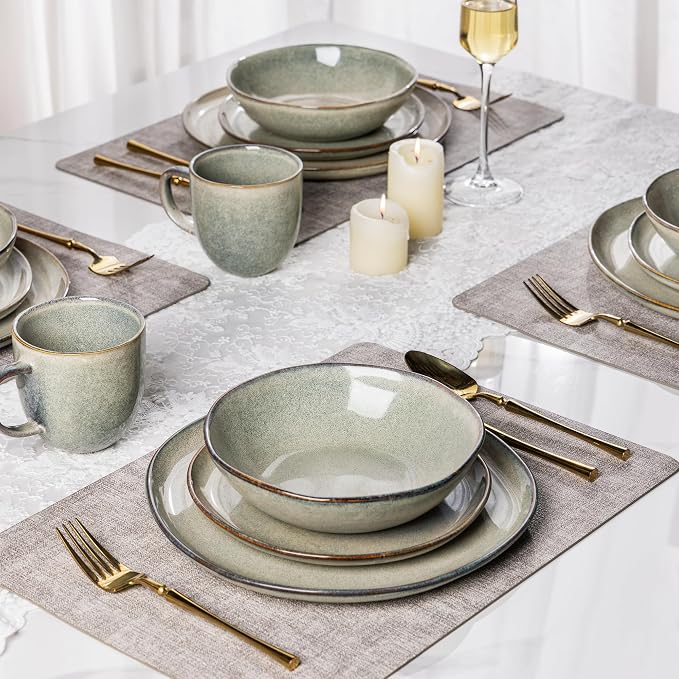 AmorArc Ceramic Dinnerware Sets,Handmade Reactive Glaze Stoneware Plates and Bowls Sets,Highly Scratch Resistant | Dishwasher & Microwave Safe Dishes Set,Service for 6 (18pc)