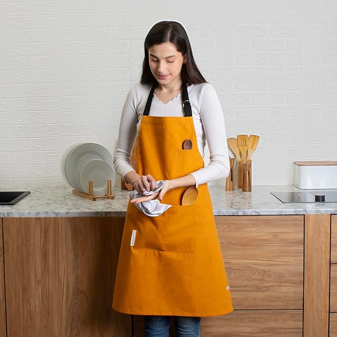 Cotton Canvas Apron for Women & Men – Adjustable Neck Strap & Waist Ties with Pockets