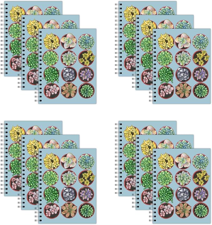 New Leaf Paper Small Spiral Bound Designer Notebooks, Bulk Pack of 12, Succulents Design, 9.75" x 7.5" 70 Sheets, 100% Recycled College Ruled Pages, Vegan, Made in USA