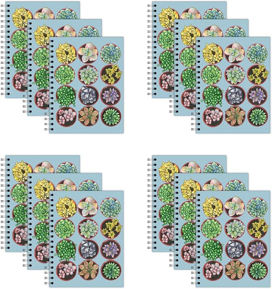 New Leaf Paper Small Spiral Bound Designer Notebooks, Bulk Pack of 12, Succulents Design, 9.75" x 7.5" 70 Sheets, 100% Recycled College Ruled Pages, Vegan, Made in USA