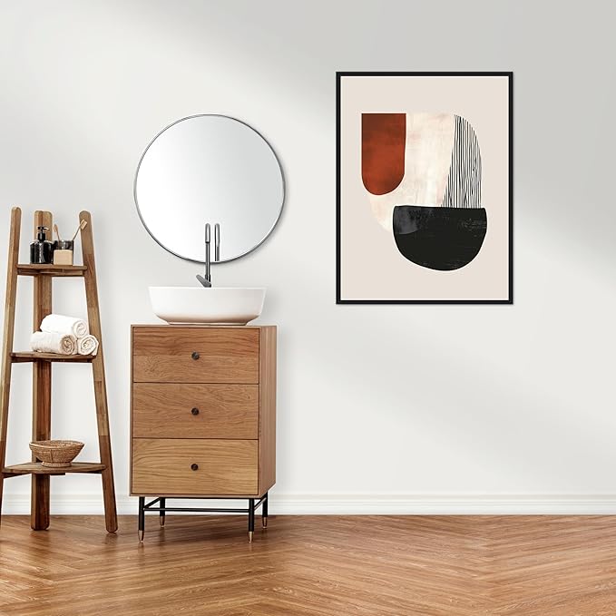 Moonow7 Modern Abstract Neutral Boho Geometric Print, Minimalist Aesthetic Poster with Terracotta for Bedroom, Living Room, Office, and Hallway, Small Wall Art, Unframed Size 12x16” / 30x40 cm