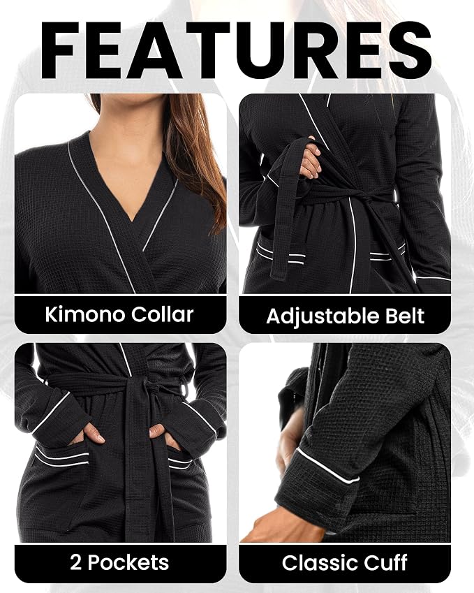 NY Threads Cotton Blend Waffle Robes for Women Knee-Length Bathrobe
