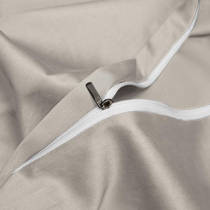 Light Taupe Cotton Duvet Cover Set Twin 100% Long-Staple Cotton Sateen Bedding Set, Soft Breathable Smooth Organic Pure Cotton Plain Comforter Cover, Luxury Minimalist Bedroom Decor for All Season