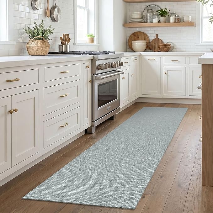 EARTHALL Washable Runner Rug 2x7 Ft Non Slip Runners for Hallways Cotton Rubber Backed Kitchen Runner Braided Indoor Floor Carpet Runners for Entryway, Hallway, Kitchen, Bedroom, Turquoise/Gray