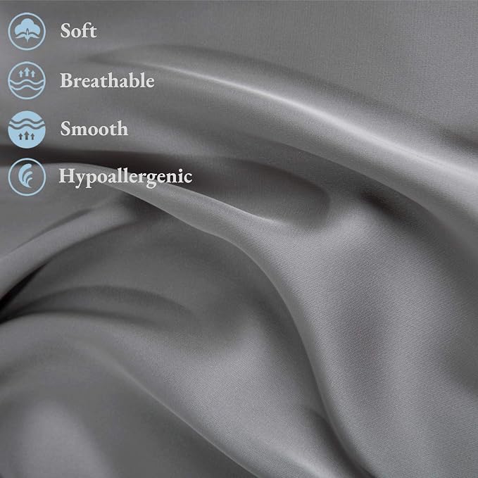 100% Mulberry Silk Pillowcase Set of 2 for Hair and Skin,with Hidden Zipper,Both Sides 19 Momme 600 Thread Count Natural Silk Pillow Cover,Soft Breathable Smooth (Gray, King 20''x36'')