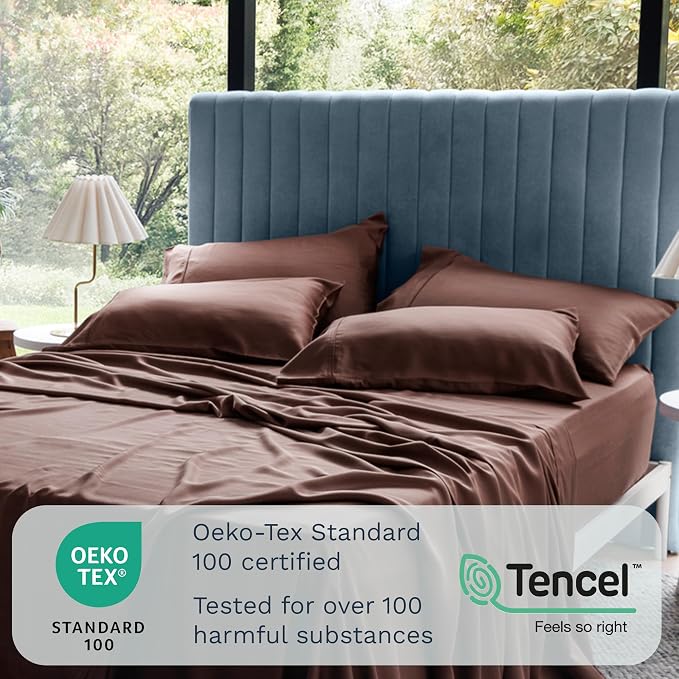 Olive + Crate Tencel Eucalyptus Pillowcases - 100% Tencel Lyocell Cooling Pillow Cases for Hot Sleepers - Hypoallergenic, Moisture-Wicking, Silk Alternative, Vegan - Queen Size Set of 2 - [Cacao]