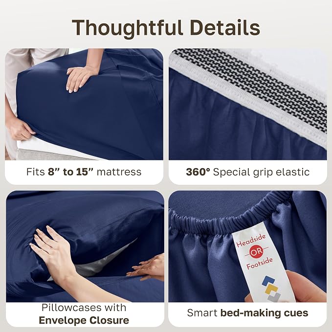 California Design Den Soft 100% Organic Cotton Sheets Full Size Set with Deep Pockets - Crisp Percale, Breathable and Durable Bedding Set - Navy Blue