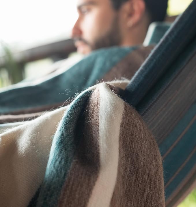 Alpaca Wool Throw Blanket | Ultra Soft, Lightweight, Warm, Breathable, Non-Itchy | Classic, Elegant-Minimalist Design for Bed, Couch, Travel, or Gift | 64" L x 45" W (Earth Tones)