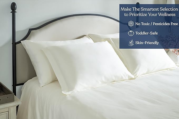 GOTS Certified 100% Organic Cotton Sheets, 400TC Long Staple Cotton, Ultra Soft, Silky, Moisture-Wicking, Smooth & Breathable, with Elasticized Deep Pocket