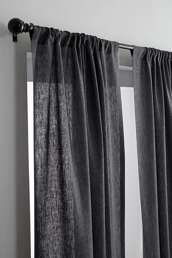 Solino Home European Flax Linen Curtain Charcoal Grey, 52 x 108 Inch Light Filtering Rod Pocket Curtain 108 Inches Long, 100% Pure Linen Window Treatment for Living Room, Bedroom - 1 Panel