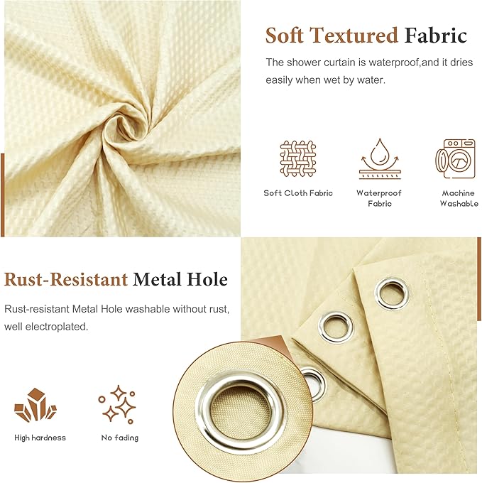 Tititex Solid Beige Cloth Fabric Shower Curtain Liner with 2 Magnets - Texture Soft Hotel Quality Waterproof Shower Liner, Light-Weight & Machine Washable 72x84 inch