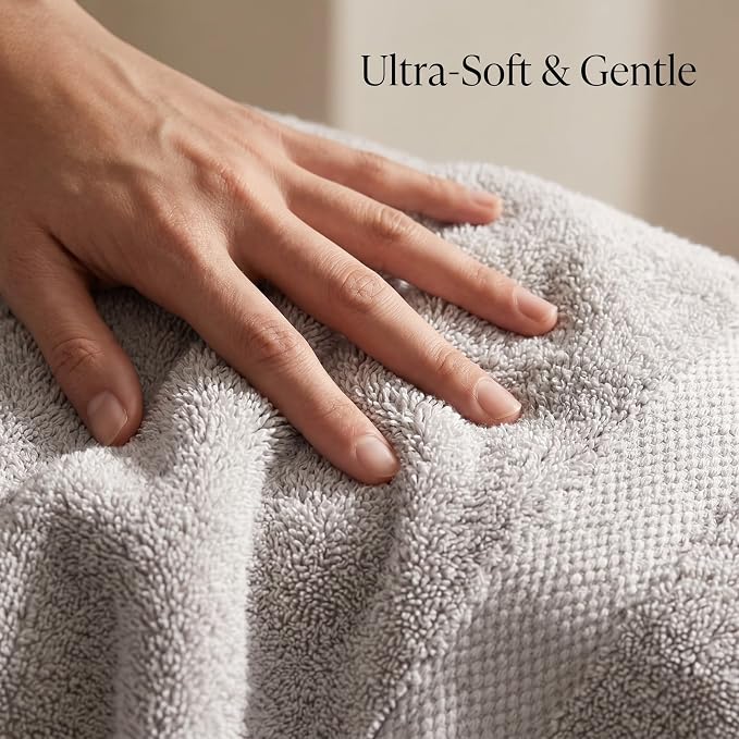 Maisonette Elegance 100% Organic Cotton Turkish Bathroom Towels Set, Ideal Quick Dry Luxury Washcloths, Hand & Large Luxury Bath Towels for Shower (6 Pack), Pewter