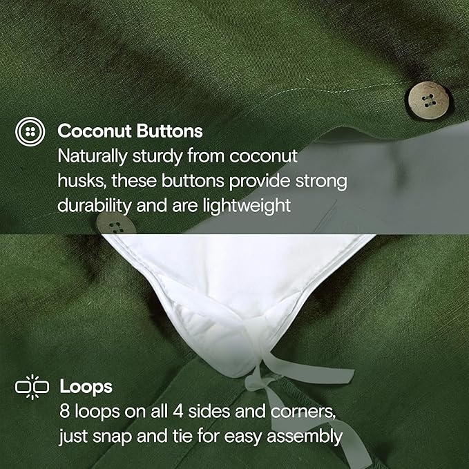 SIJO Premium Stone Washed Organic French Linen Duvet Cover, GOTS Certified Organic, Small Batch Sourced from Normandy, Best Cooling Linen Sheet Award by Sleep Foundation (Forest, King/Cal King)