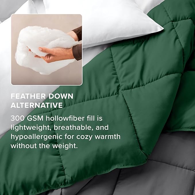 Bare Home Full Comforter - Reversible Colors - Goose Down Alternative - Ultra-Soft - Premium 1800 Series - All Season Warmth - Bedding Comforter (Full, Grey/Forest Green)