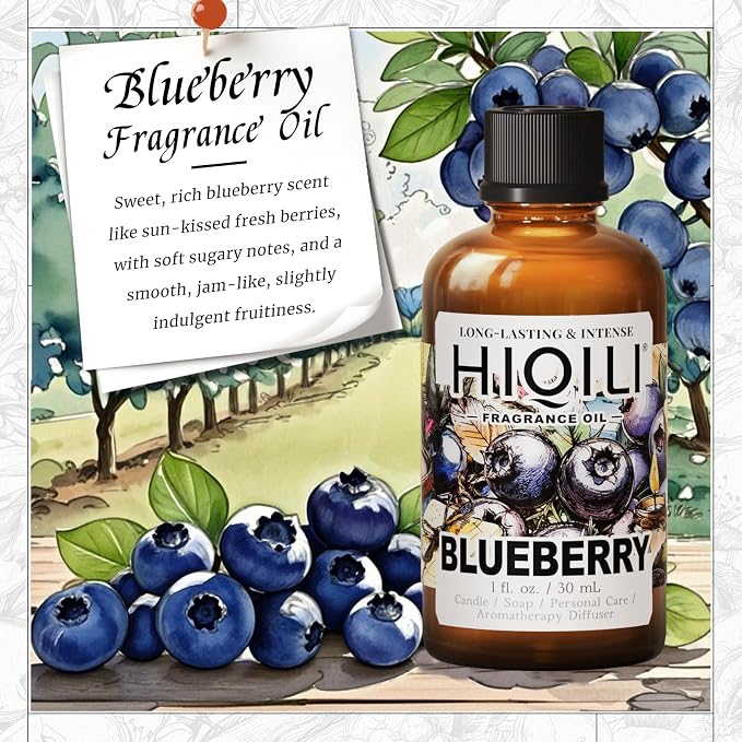 HIQILI Blueberry Fragranc Oil for Soap & Candle Making Supplies - 1 Fl Oz | Fruity Scents for Reed Diffuser Oil Refill, Add to Lotion, Body Wash, Bath Bombs - 30 ML