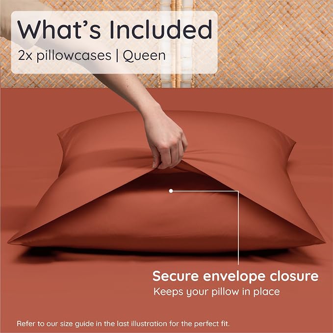 Bambaw 100% Viscose Derived from Bamboo Pillowcase Queen Size – Set of 2 Queen Cooling Pillow Cases for Hot Sleepers with Envelope Closure, Breathable & Super Soft Pillow Cases (Terracotta)