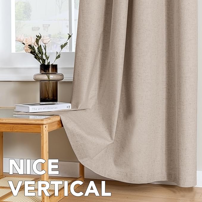 H.VERSAILTEX Linen Curtains 100% Blackout Curtains for Bedroom 90 inch Long Full Light Blocking Nature Linen Blended Window Curtains for Living Room Nickel Grommet (2 Panels, Heathered Sand)