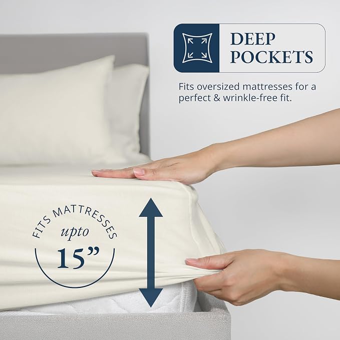 LANE LINEN Full Size Fitted Sheet & Pillowcases (No Flat Sheet) - 100% Organic Cotton Soft & Breathable Percale Weave Sheets - 15'' Deep Pocket for Snug Fit - GOTS Certified - Glacier Grey