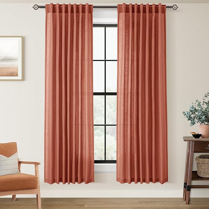 72 inch Linen Terracotta Curtains 2 Panels for Living Room Back Tab Light Filtering Semi Sheer Rust Colored Curtains 72 inches Long Soft Thick Cotton Cloth Textured Rustic Boho Farmhouse Room Decor