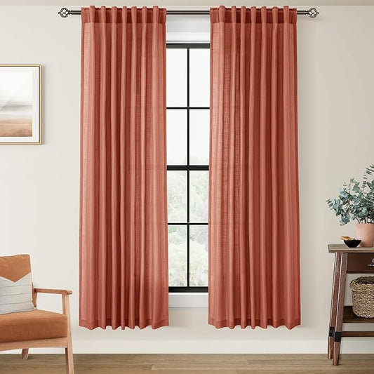 72 inch Linen Terracotta Curtains 2 Panels for Living Room Back Tab Light Filtering Semi Sheer Rust Colored Curtains 72 inches Long Soft Thick Cotton Cloth Textured Rustic Boho Farmhouse Room Decor