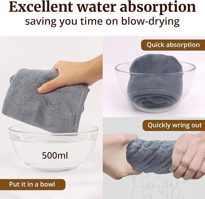 Hair Towel Wrap for Women - 3 Pack Plush Yarn Turbo Twist Hair Towels, Highly Absorbent Turban Towel for Wet Hair, Quick Drying Plopping Towels for Long Thick Curly Hair
