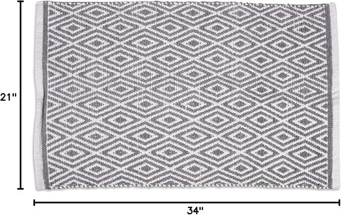 Chenille Cotton Diamond Rug 21x34 Inches - Light Grey, Reversible Small Soft Washable Front Door Mat Ideal for Kitchen, Entryway, Bathroom | Farmhouse Boho Accent Indoor Throw Rugs for Bedroom, Patio