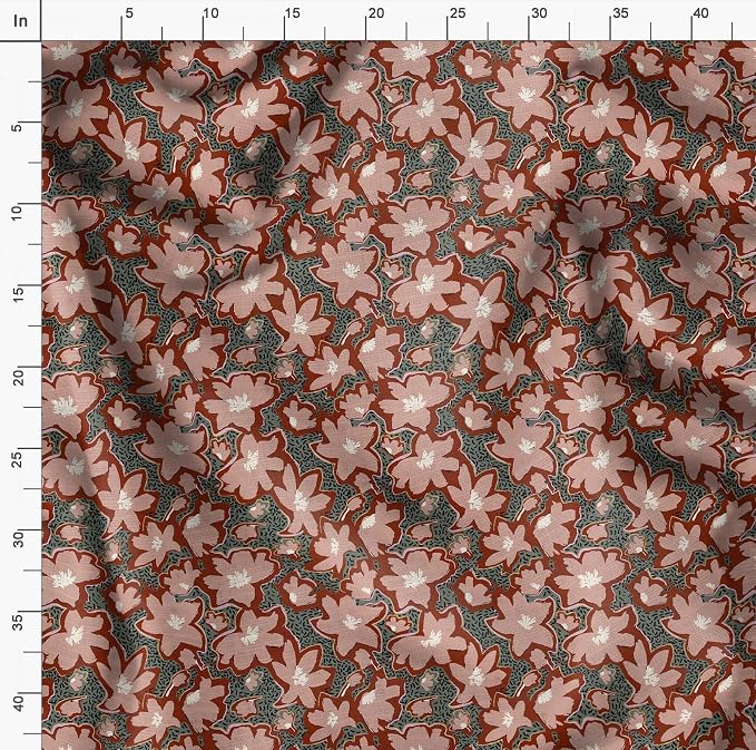 Soimoi Heavyweight Cotton Poplin Fabric Material, Brown - Floral Printed - 42" Inch Width, Natural Cotton Material for Quilt Making, Dresses, Skirts, Pajamas, Pillowcases, Tablecloths, Kurtis, 1 Yard
