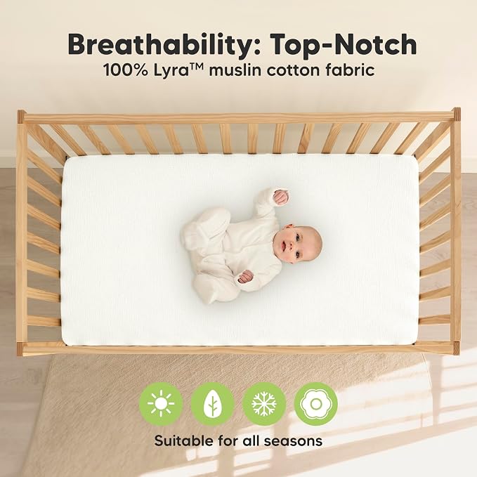 KeaBabies 2-Pack Muslin Crib Sheets for Boys, Girls - 100% Organic Cotton Fitted Baby Crib Mattress Sheet, Soft Breathable Standard Toddler Bed Cover Bedding Set, Neutral, Durable 52x28 (Soft White)